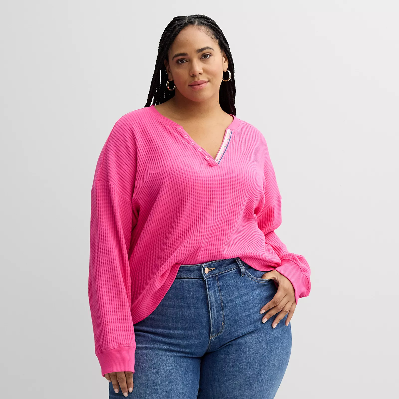 Plus Size Sonoma Goods For Life® Relaxed Waffle Knit Henley | Kohl's