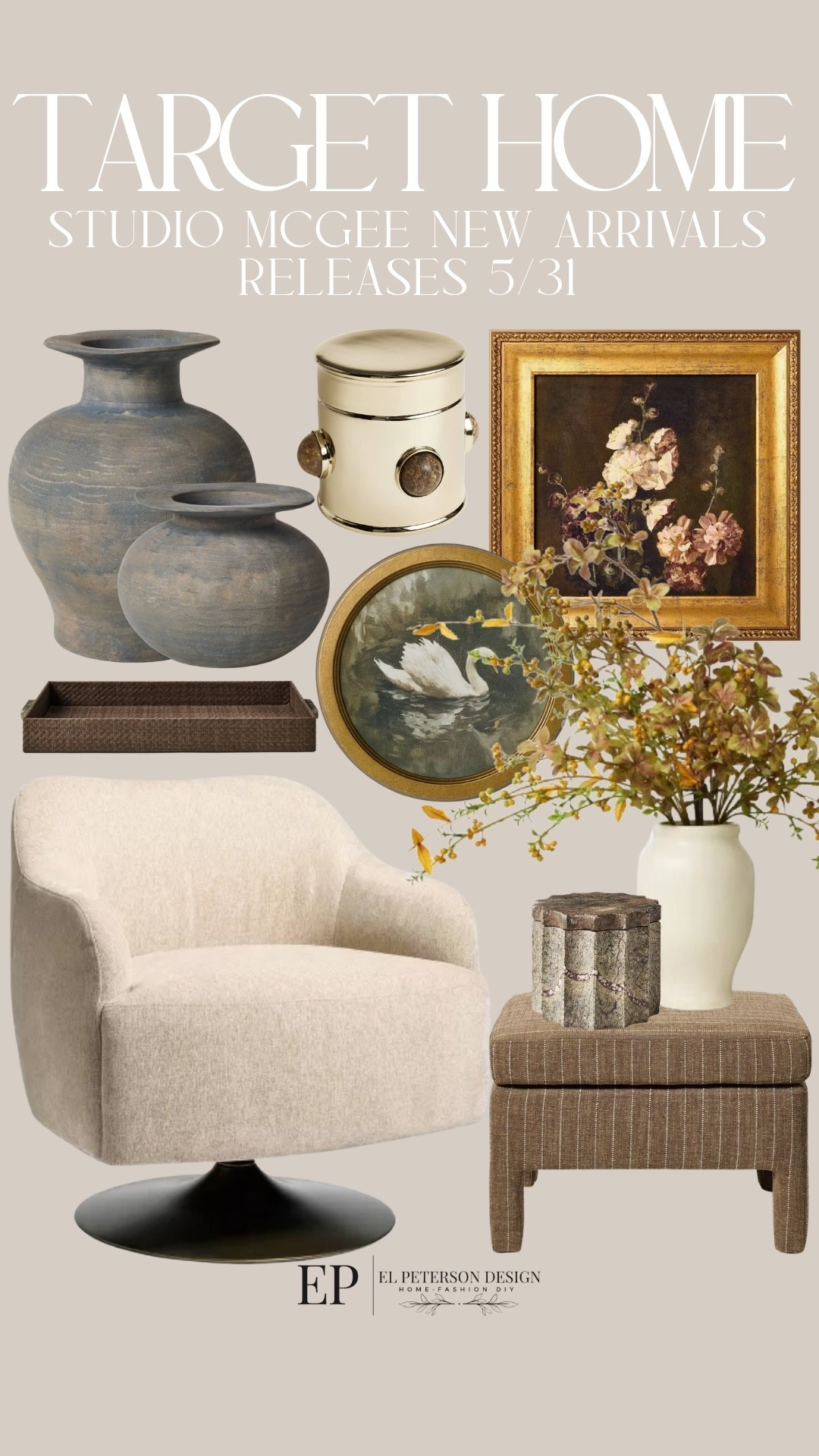 Target
Studio McGee releases 5/31
Accent Chair
Vase
Ottoman
Artworks
Potted stems

#LTKHome