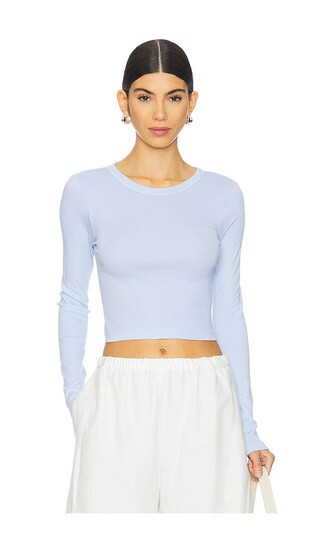 Enza Costa Supima Baby Long Sleeve Cropped Top in Baby Blue. - size S | Revolve Clothing (Global)