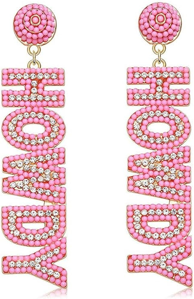 Western Cowgirl Earrings Howdy Letter Sparkle Rhinestone Earrings Seed Beaded Drop Dangle Earring... | Amazon (US)