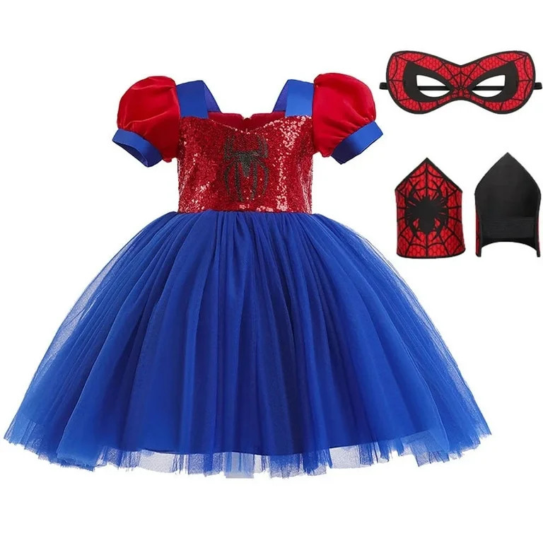 Girls Spiderman Cosplay Dress Halloween Party Costume with Eyemask | Walmart (US)