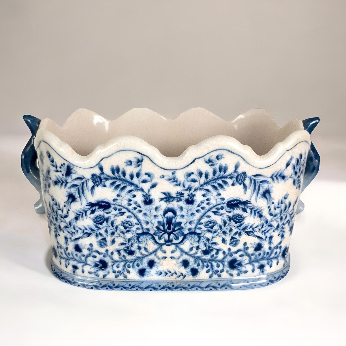 New Horchow Italian Chinoiserie Blue Majolica Centerpiece Cachepot Planter 15 in | eBay US