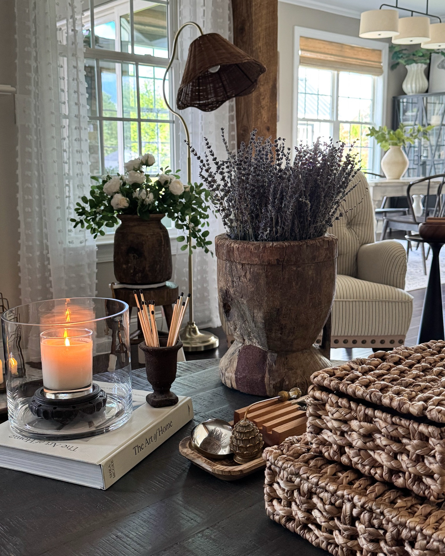My modern vintage spring home.

Vintage mortar, dried lavender, console table, ottomans, black candelabra, vintage wood bowl, vintage wood tray, glass cylinder, pussy Willow stems, round coffee table, woven storage boxes, vintage inspired living room rug, floor lamp with woven shade, woven vase, greenery stems, small vintage clay pot, matches, large taupe vase, cream eucalyptus, candle riser, small vintage urn, floral blanket, vintage inspired mirror, plum stems

#LTKSeasonal #LTKstorytime #LTKHome