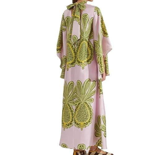 Stllerua Summer Ethnic Printed Maxi Dress for Women Tie Up 3/4 Sleeve Long Flowy Bohemian Beach Party Dresses (Medium,A) | Amazon (US)