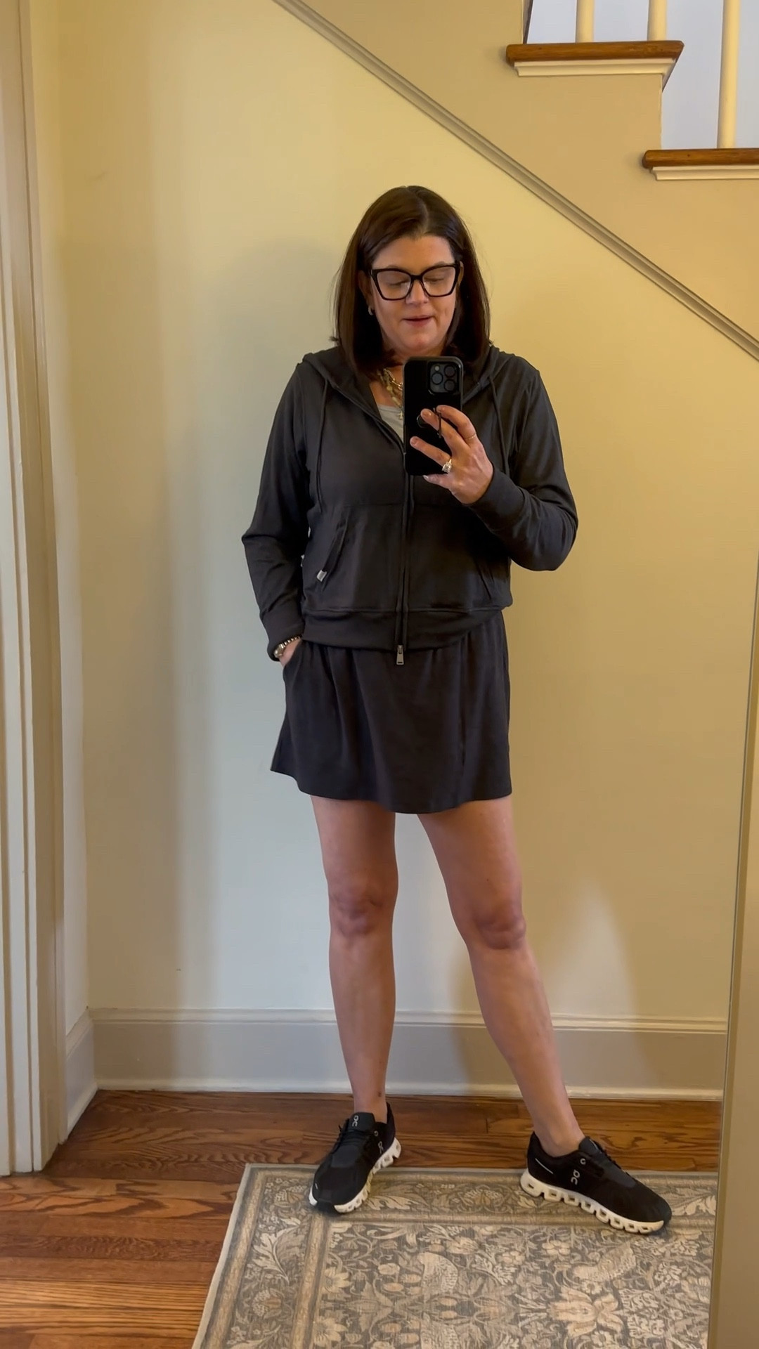 Love a set that has matching pants, leggings, skort, jacket, and tee? Then this is your set! It comes in this dark charcoal color and a grayish blue/green color. Everything is TTS and feels so soft!!

#LTKMidsize #LTKActive #LTKOver40