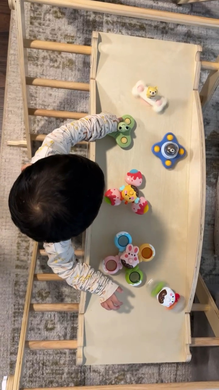 Love using the @Lucalux Pikler set to do some spinner toy fun 🤩 this keeps Liam busy and helps him with— improving his focus & practice his fine motor skills, which improves his agility + essential hand eye coordination skills. 🩵💫 

#LTKFamily #LTKGiftGuide #LTKSaleAlert