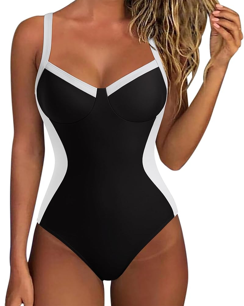 SUUKSESS Womens Tummy Control One Piece Swimsuit Sexy Crisscross Back Bathing Suit | Amazon (US)