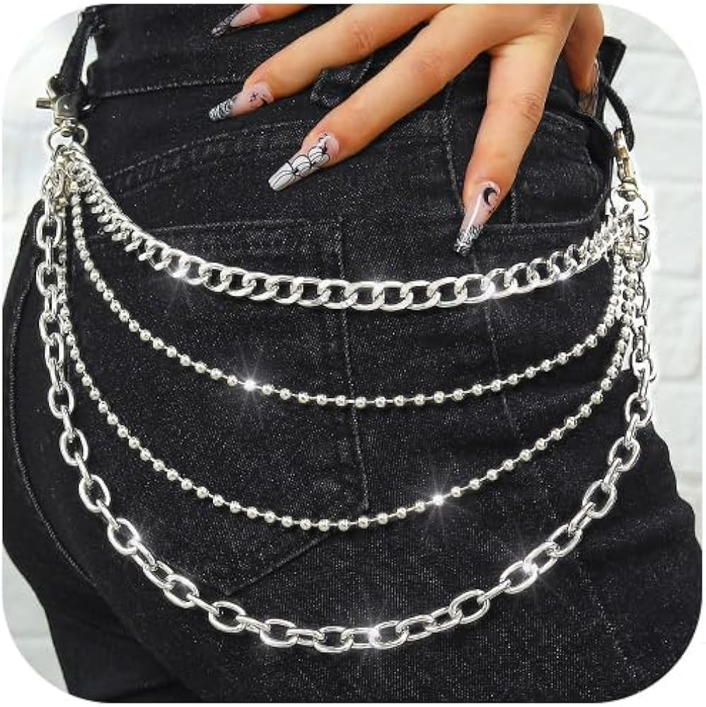 Punk Layered Pants Chain Silver Biker Jean Chain Goth Wallet Pocket Accessories for Men and Women | Amazon (US)