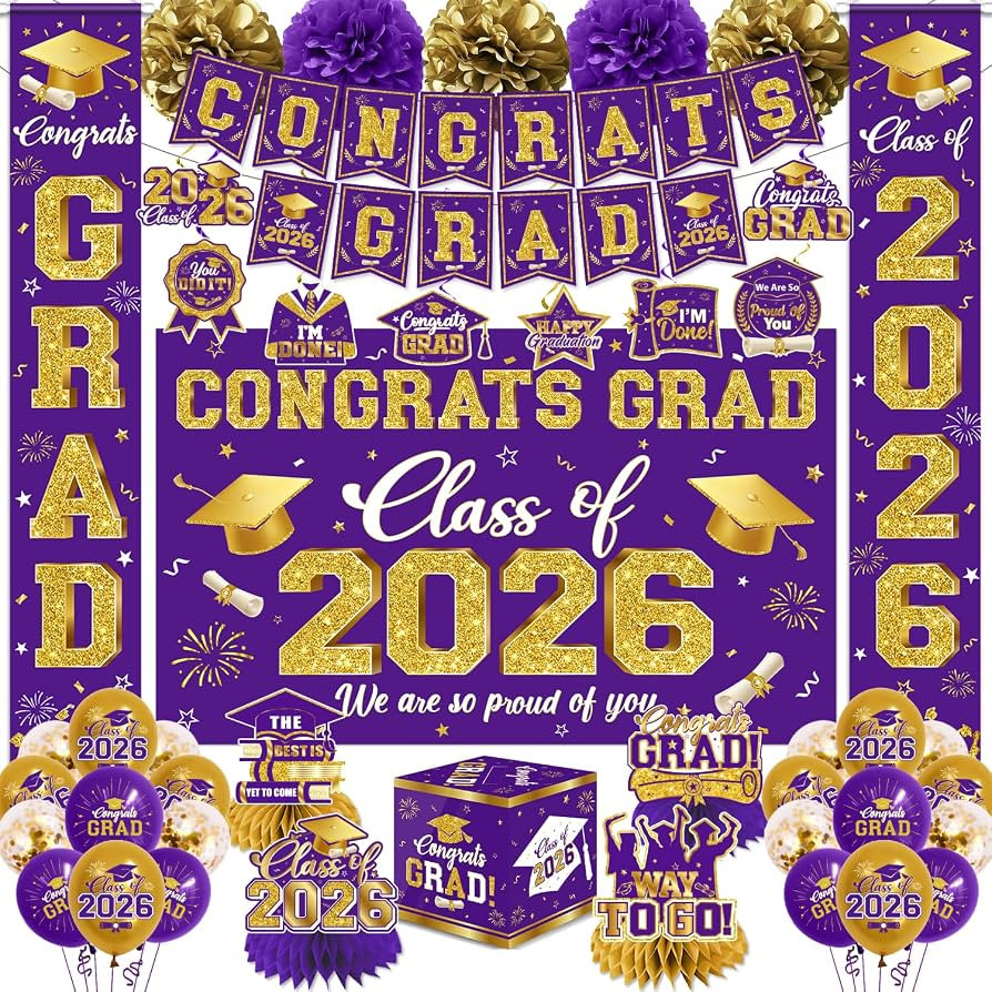 2026 Graduation Decorations - Purple Congrats Grad Party Supplies include Card Box, Backdrop, Ban... | Amazon (US)