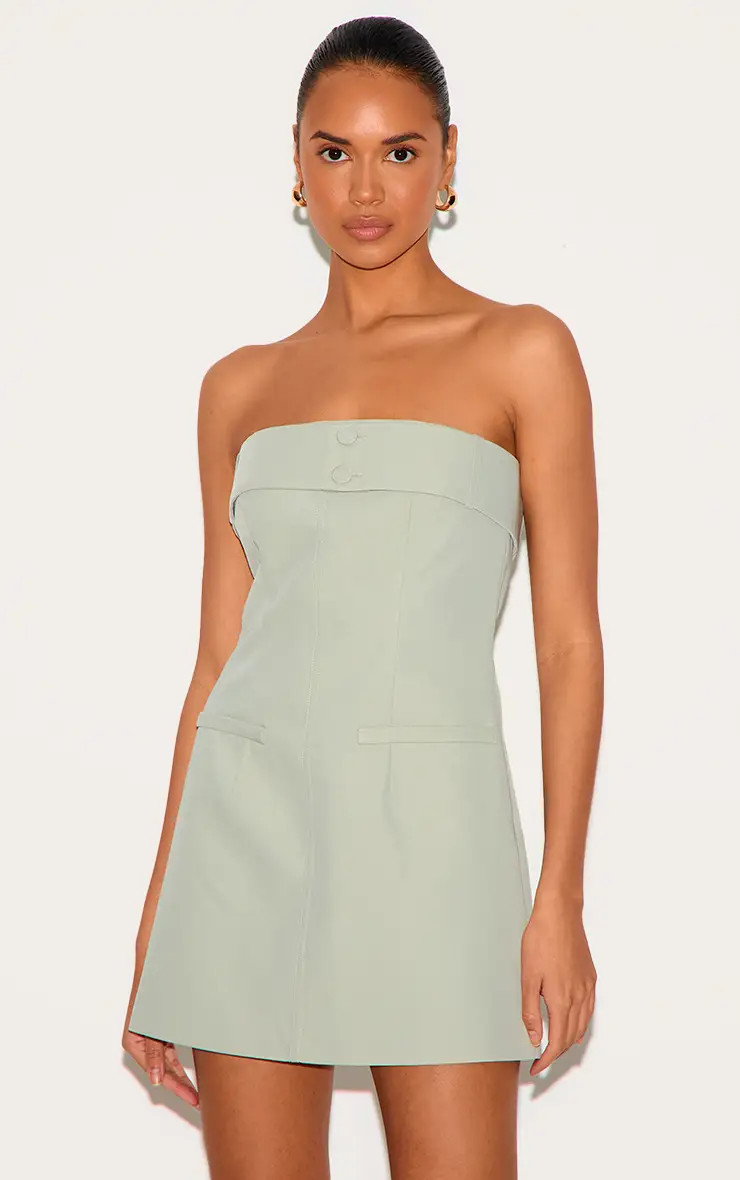 Sage PrettyLittleThing Woven Belt Detail Shift Dress | Boohoo USA | boohoo (US & Canada)