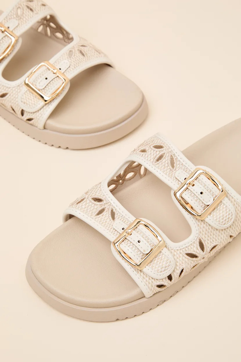 Honey Ivory Floral Buckle Slide Sandals | Lulus