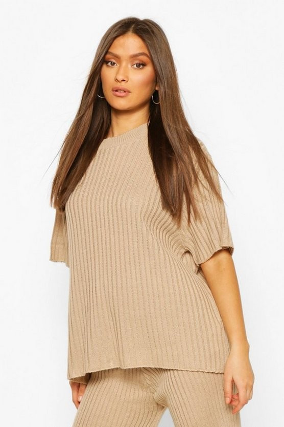 Short Sleeve Wide Leg Knitted Lounge Set | Boohoo.com (US & CA)