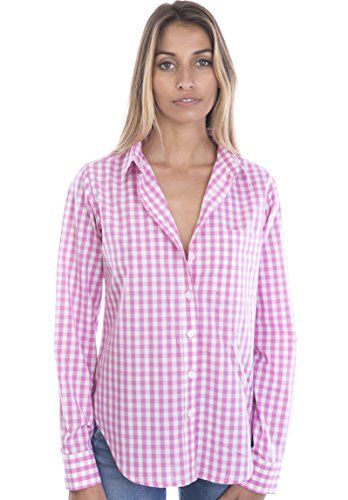 CAMIXA Women's Gingham Checkered Casual Button-down Shirt Go Preppy XS Pink | Amazon (US)