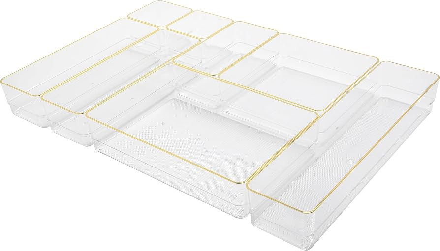 Martha Stewart Kerry Stackable Desk Drawer Organizers, Clear/Gold, 8-Pack | Amazon (US)