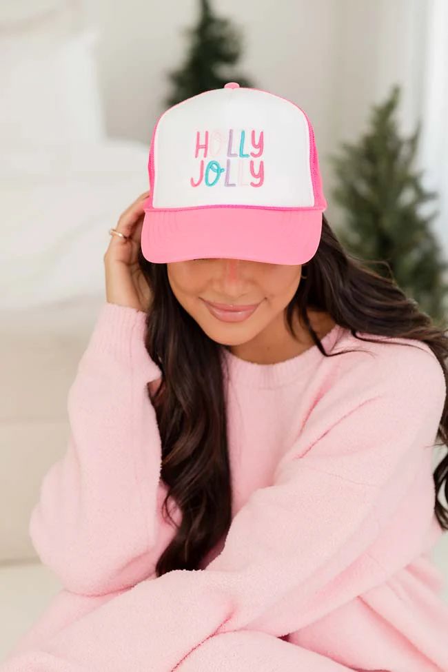 Holly Jolly White and Pink Trucker Hat | Pink Lily