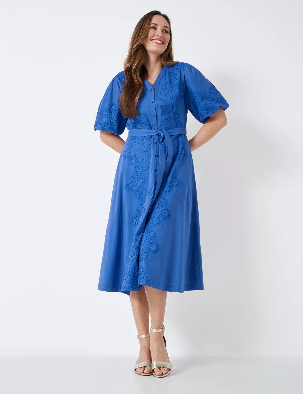 Embroidered V-Neck Belted Midi Shirt Dress | Marks & Spencer (UK)
