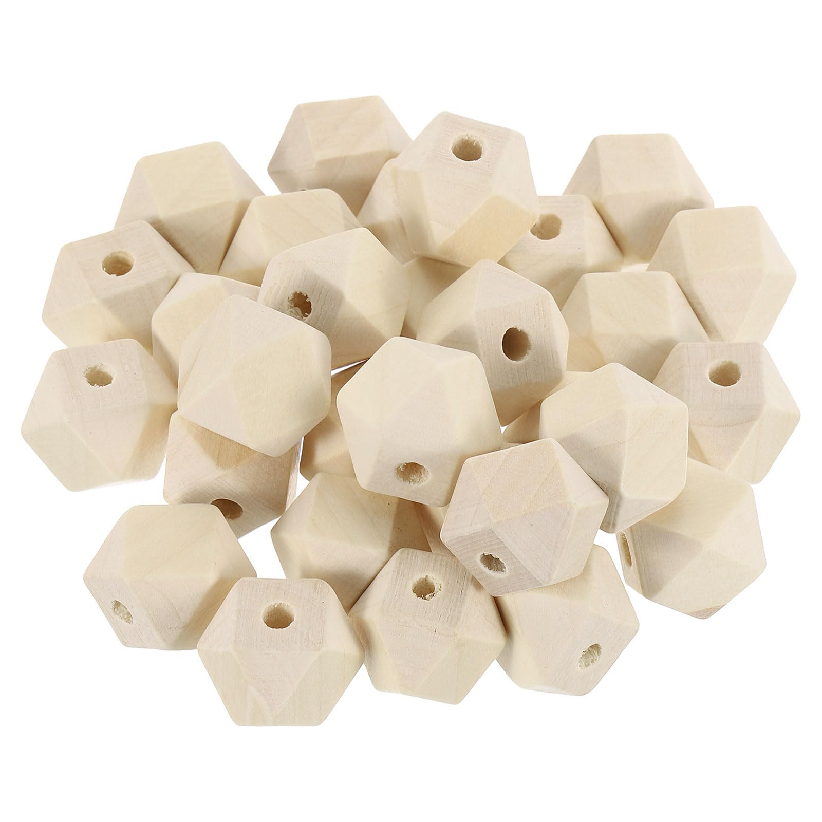 uxcell 30 Pcs Geometric Wood Beads, 18mm/0.71inch Unfinished Geometric Hexagon Bead, Natural Colo... | Amazon (US)