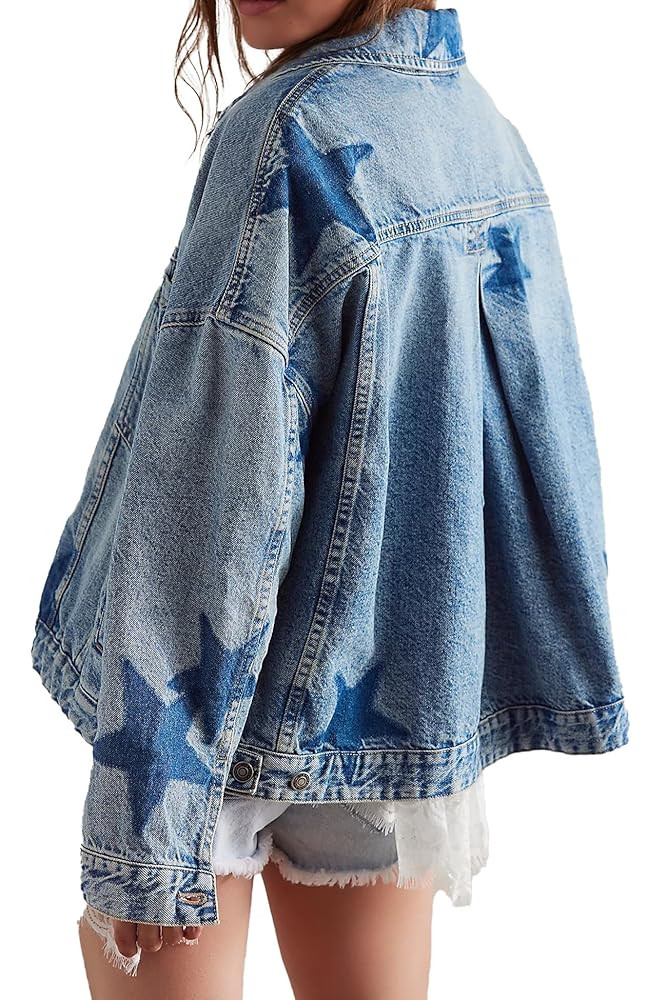 D-Sun Women Casual Denim Jacket Oversized Leopard Stars Printed Boyfriend Vintage Jean Jacket Coa... | Amazon (US)