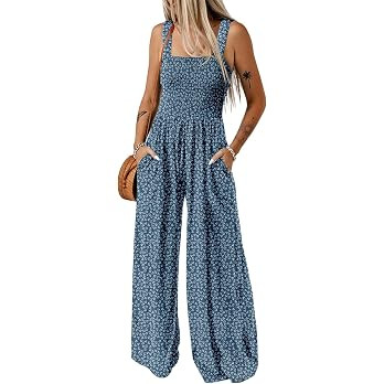 Dokotoo Women's Casual Loose Overalls Jumpsuits One Piece Sleeveless Printed Wide Leg Long Pant R... | Amazon (US)