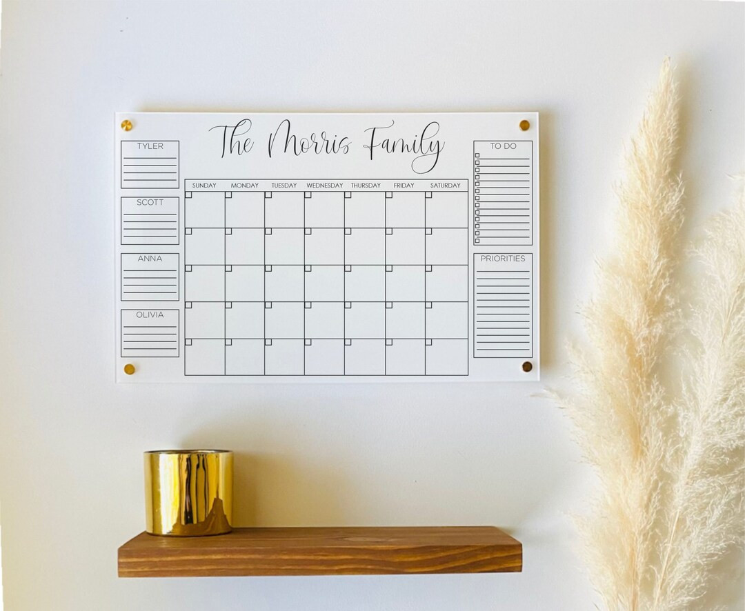 Acrylic Monthly Calendar for Wall || Custom Dry Erase Family Planner Large Huge Clear or White Ca... | Etsy (US)