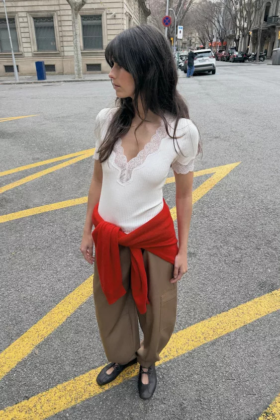 RIBBED LACE T-SHIRT | Zara UK