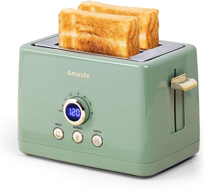 2 Slice Toaster, Retro Bread Toaster with LED Digital Countdown Timer, Extra Wide Slots Toasters ... | Amazon (US)