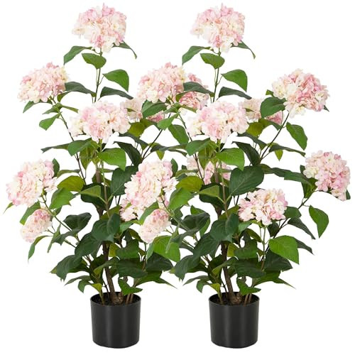 Bellacat 3ft Faux Hydrangea Tree with Pink Flowers, 36in Artificial Hydrangea Plant with Lifelike Leaves, Fake Hydrangea Bush Flower Tree for Porch Patio Living Room Indoor & Outdoor Decor, 2Pack | Amazon (US)