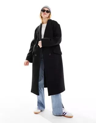 Bershka wool drop shoulder coat in black | ASOS (Global)