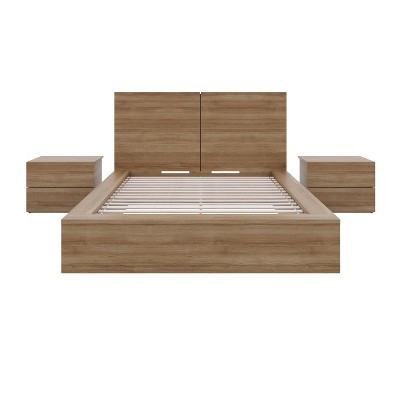 Nexera 4pc Full James Bedroom Set Brown Oak: Modern Furniture with Headboard & Nightstands | Target