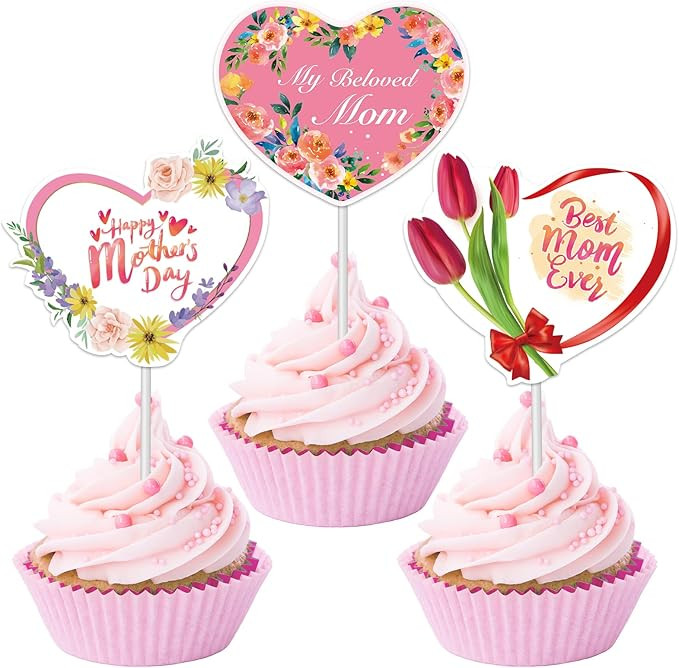 24 Pack Happy Mother's Day Cupcake Toppers Best Mom Ever Cake Topper Cupcake Picks for Mother's D... | Amazon (US)