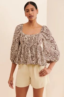 Moon River Printed Babydoll Blouse | Anthropologie (US)