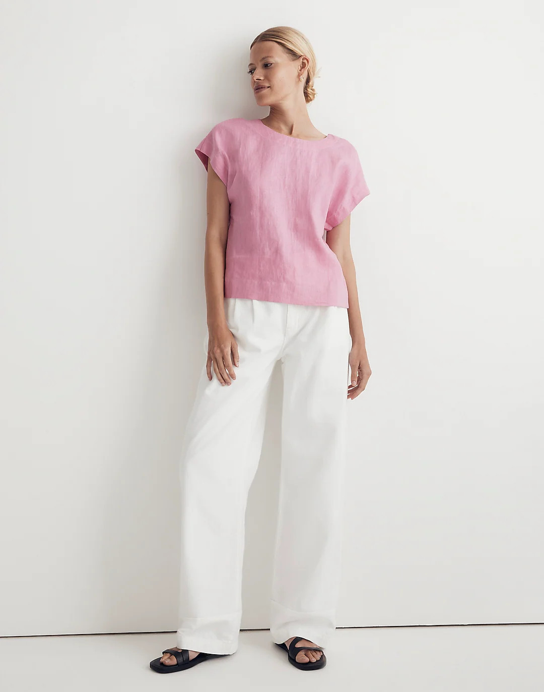 100% Linen Square-Back Crewneck Top | Madewell