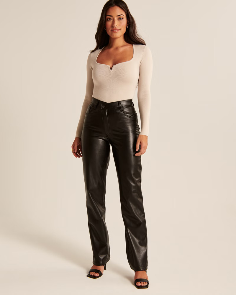 Women's Curve Love Criss-Cross Waistband Vegan Leather 90s Straight Pants | Women's Bottoms | Abe... | Abercrombie & Fitch (US)