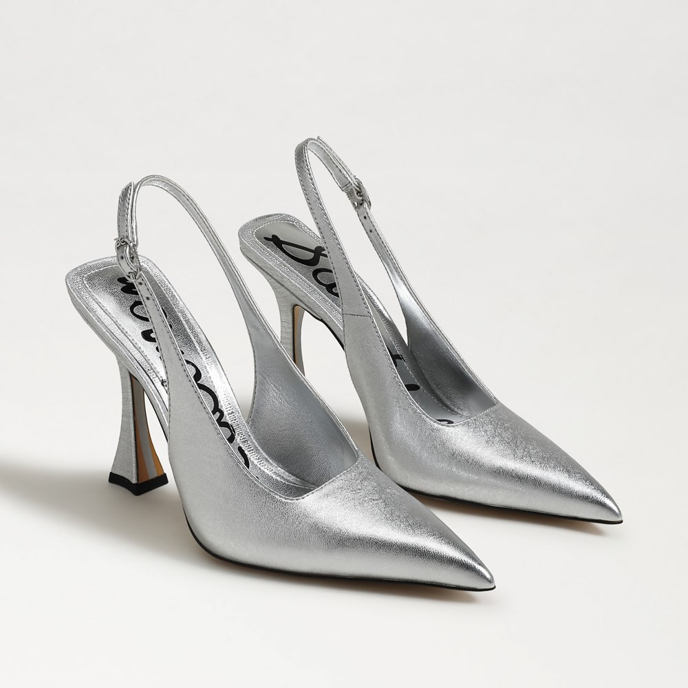 Sam Edelman Odette Slingback Pump Soft Silver Patent Leather | Sam Edelman