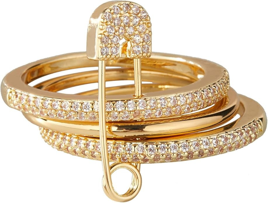 Silver & Gold Stackable Rings for Women Non Tarnish Ring Set Dainty 14k Gold Plated Cz Cubic Zirc... | Amazon (US)