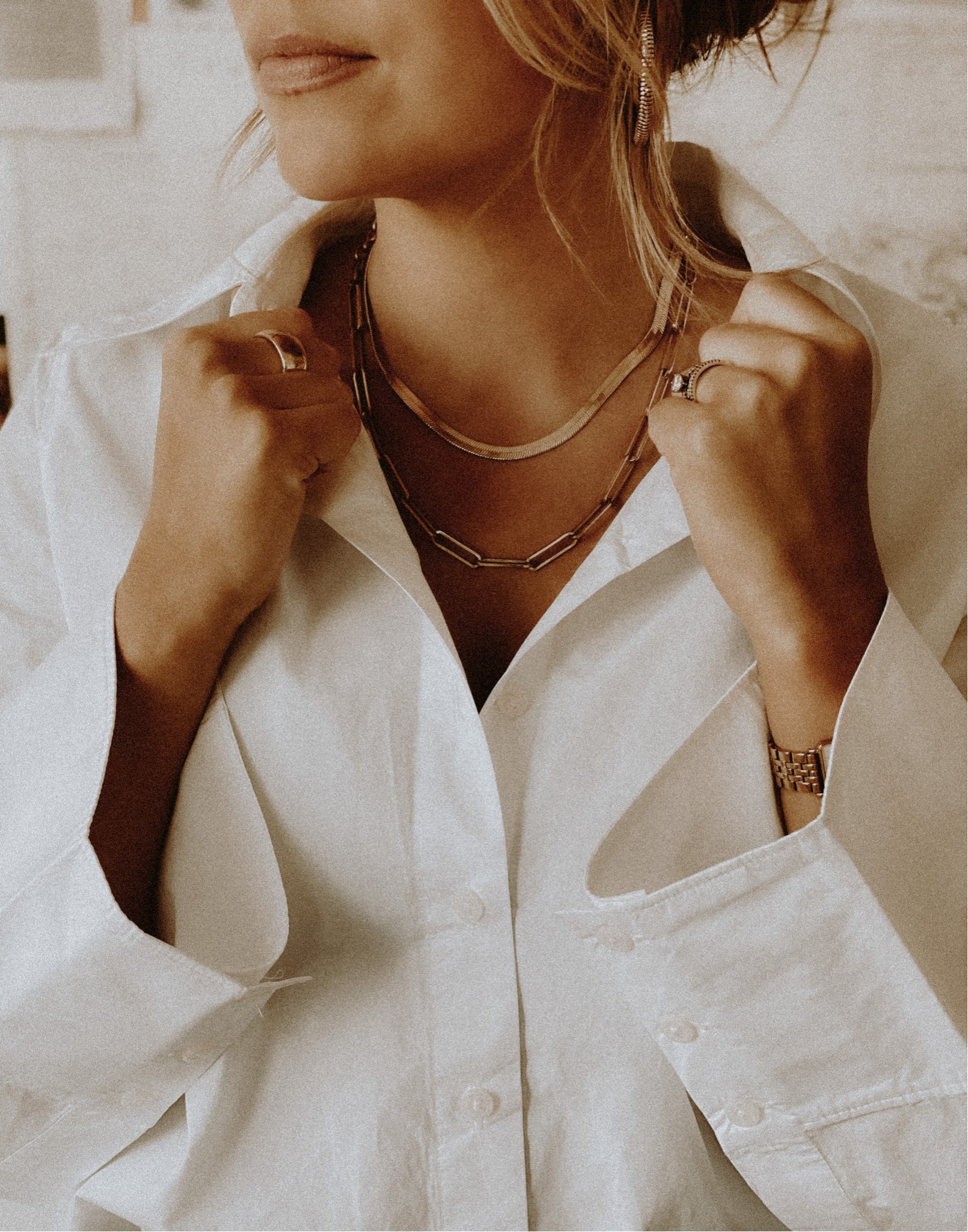 The perfect white button down 🤍 white button down, gold jewelry, minimal jewelry, capsule wardrobe, white button down outfit

#LTKSeasonal #LTKStyleTip #LTKWorkwear