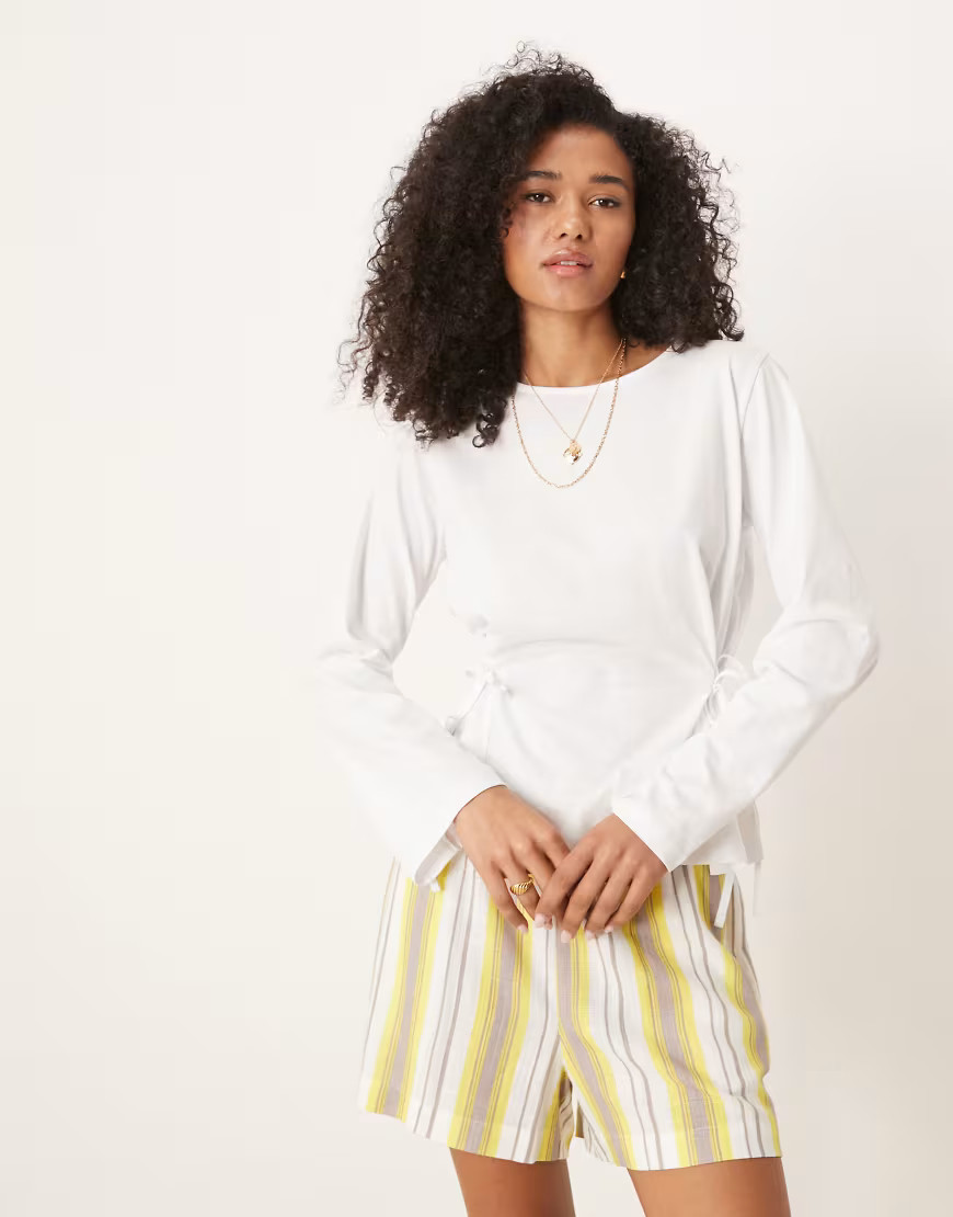 ASOS DESIGN cinched tie side long sleeve top in white | ASOS (Global)