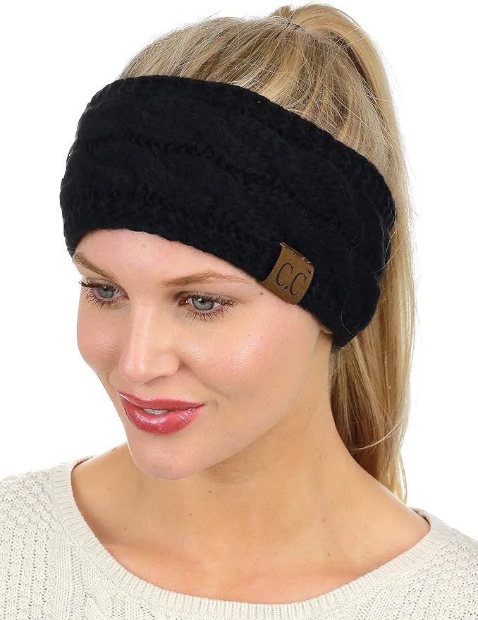 C.C Soft Stretch Winter Warm Cable Knit Fuzzy Lined Ear Warmer Headband | Amazon (US)