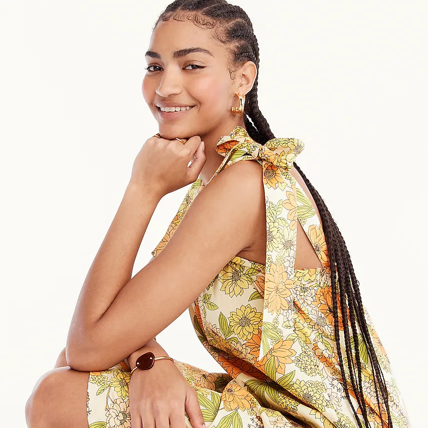 J.Crew: Tie-shoulder Cotton Poplin Dress In Zinnia Floral For Women | J. Crew US