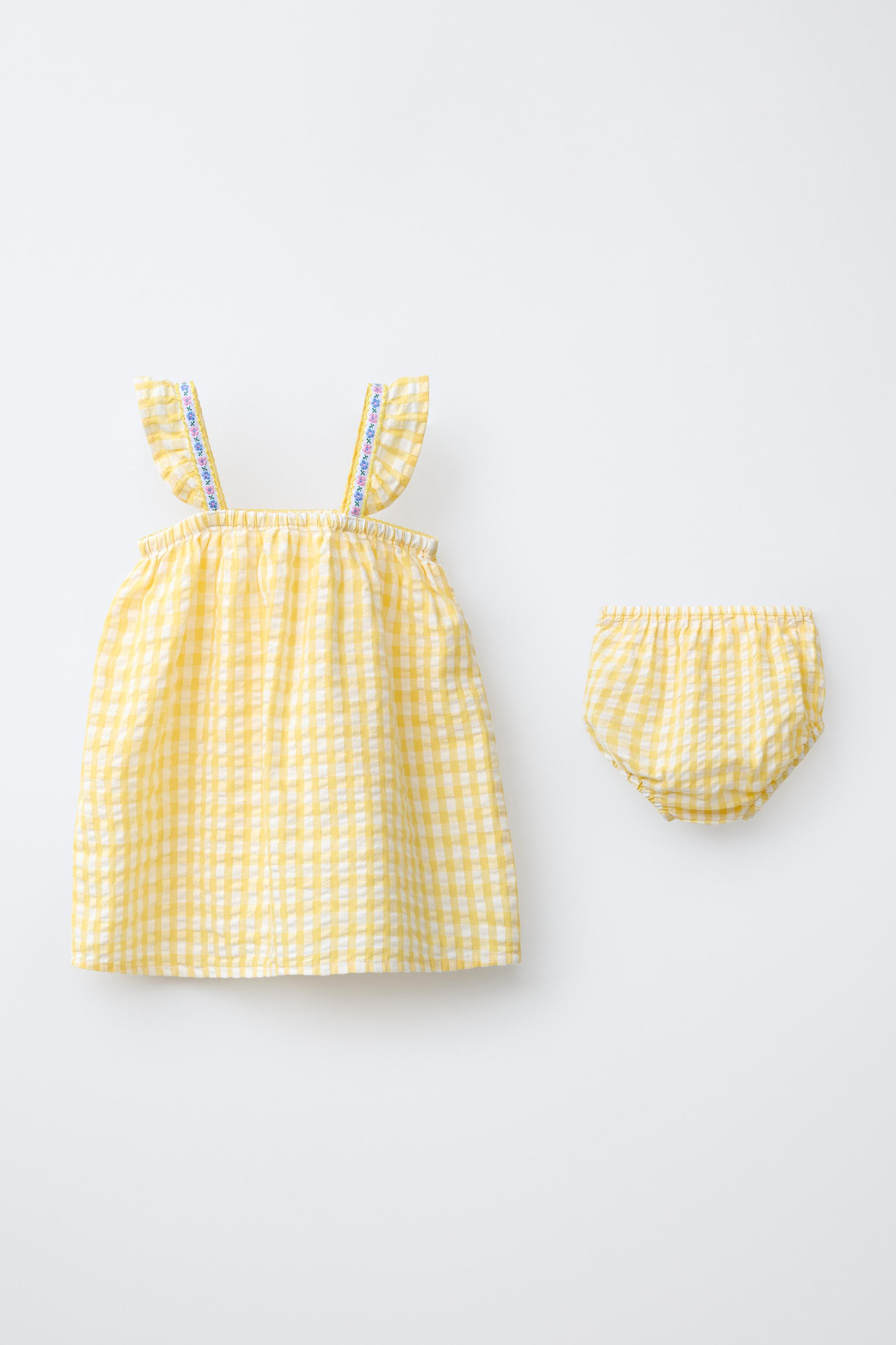 GINGHAM FLORAL DRESS AND PANTIES | Zara US