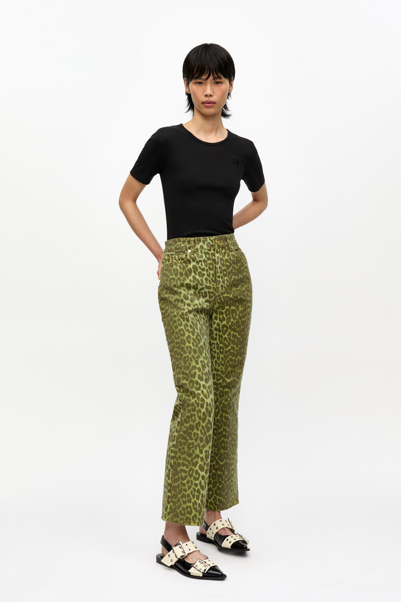 Green Leopard Betzy Jeans | Ganni