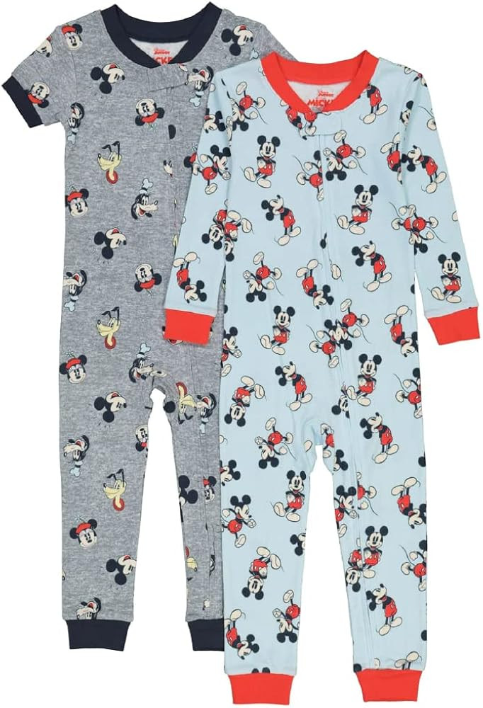 Disney Kids' Mickey & Minnie Mouse 2-pack Footless One Piece Cotton Pajamas, Snug-fit Pajamas, So... | Amazon (US)