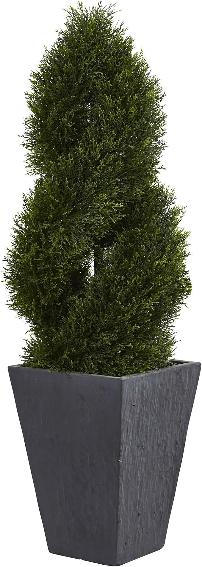 Nearly Natural 4ft. Cypress Double Spiral Topiary Artificial Tree in Slate Planter UV Resistant (... | Amazon (US)