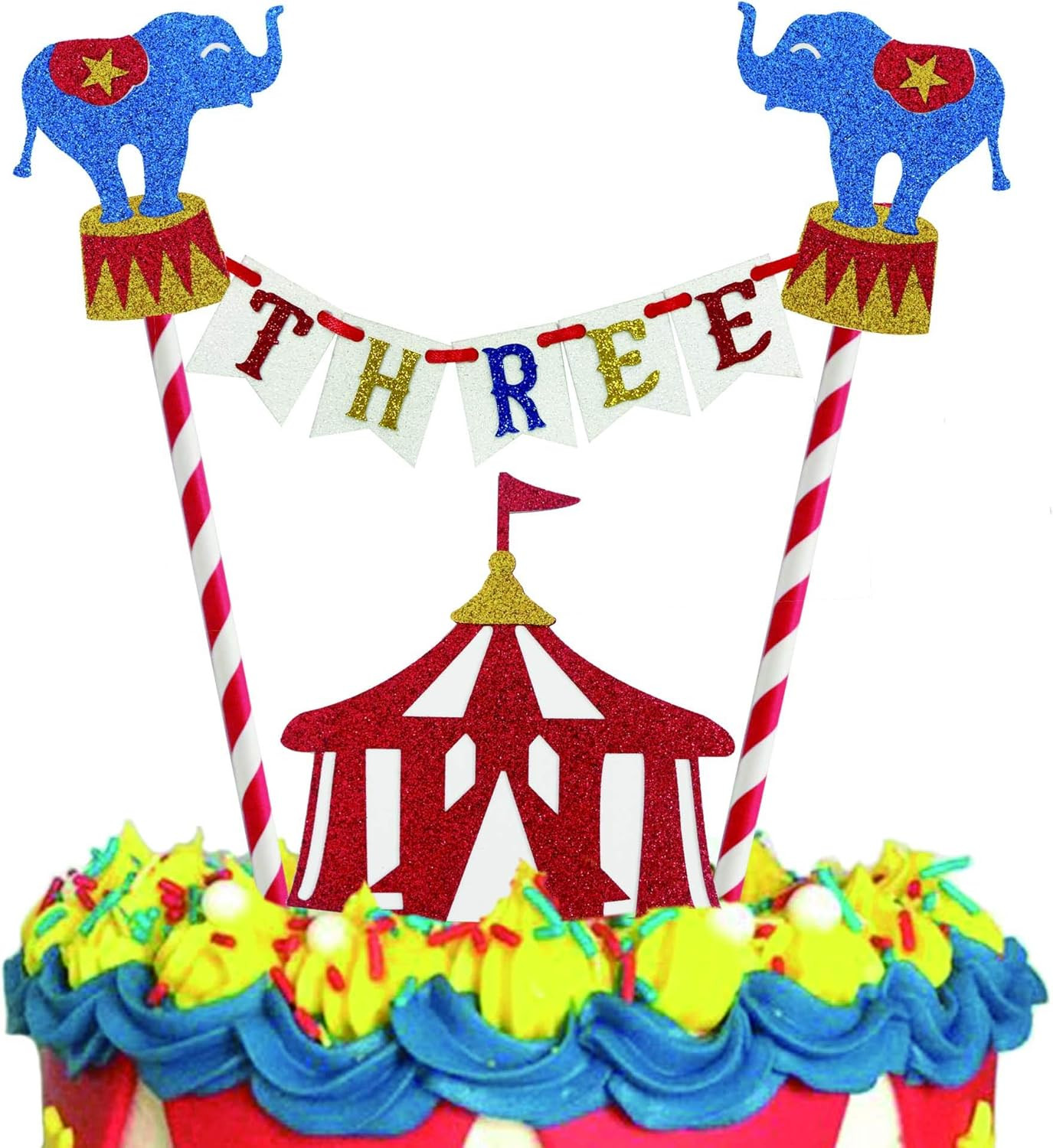 Circus 3rd Birthday Cake Topper, Three Years Old Birthday Circus Theme Photo Booth Props for litt... | Amazon (US)
