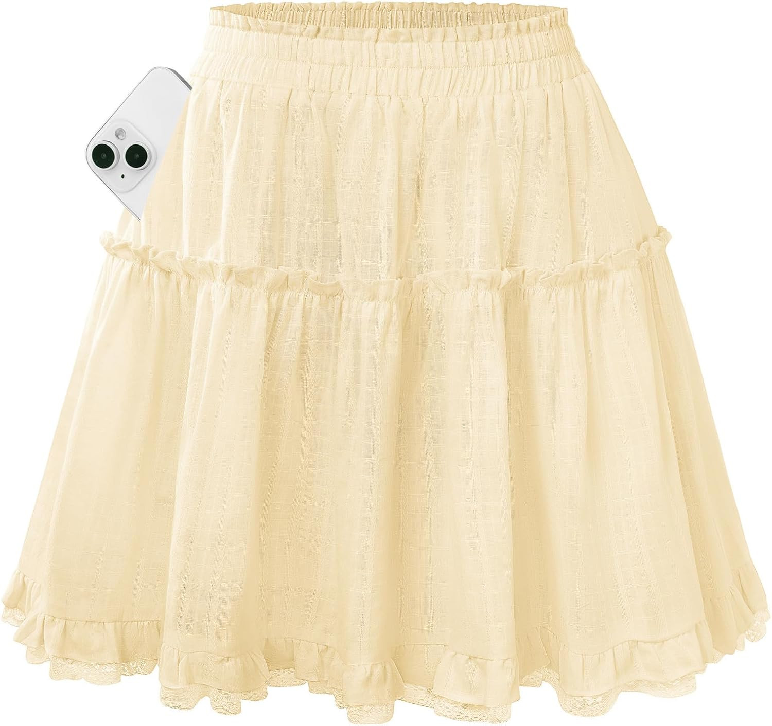 Kate Kasin Women Cotton Mini Skirt with Shorts Underneath Ruffle Lace Skort | Amazon (US)