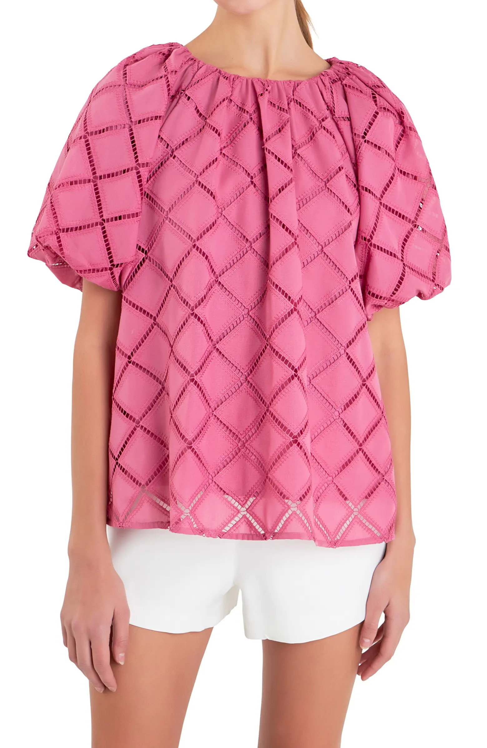 English Factory Embroidered Tie Back Puff Sleeve Top | Nordstromrack | Nordstrom Rack
