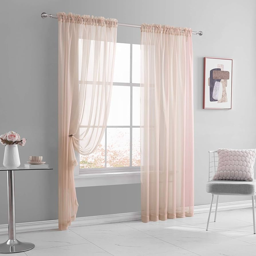 KEQIAOSUOCAI 2 Pack Sheer Blush Pink Curtains Panels 72 inch Length for Living Room Bedroom Nurse... | Amazon (US)