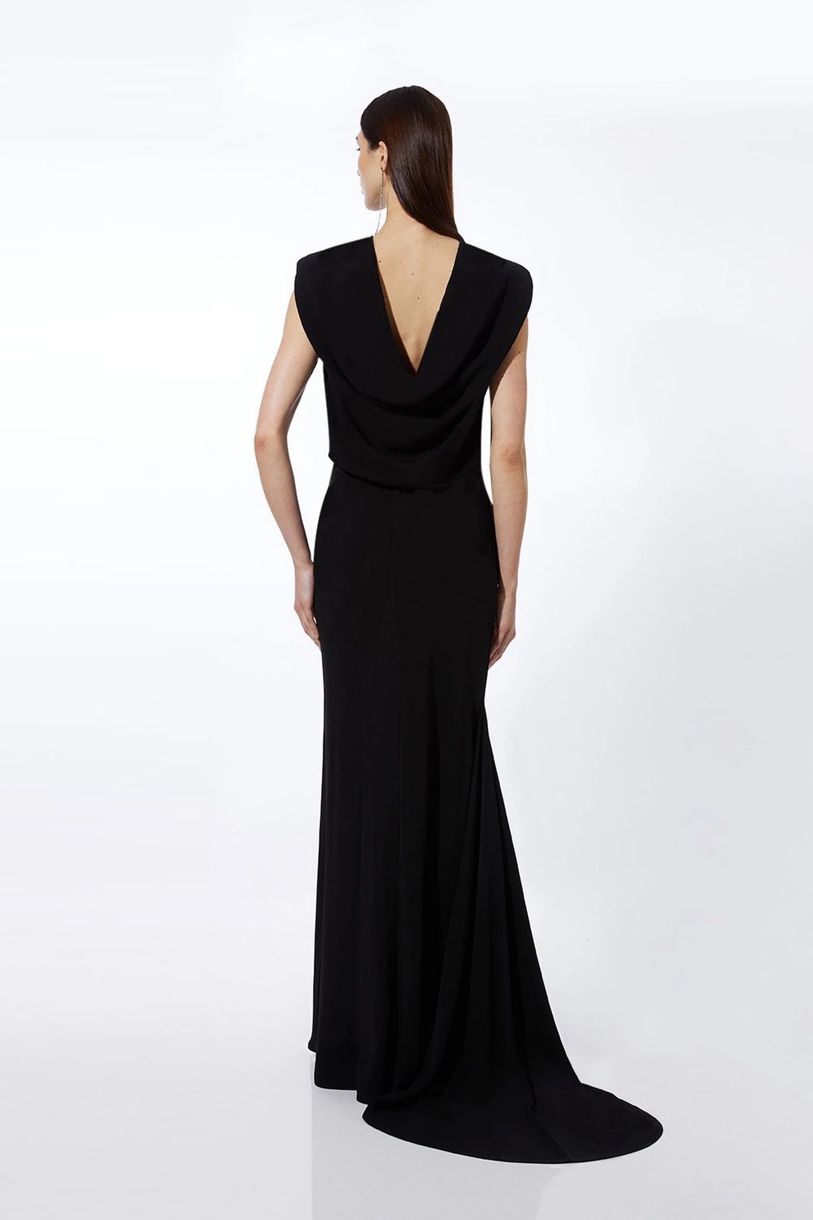 Premium Bonded Viscose Crepe Drape Detail Woven Maxi Dress | Karen Millen UK + IE + DE + NL
