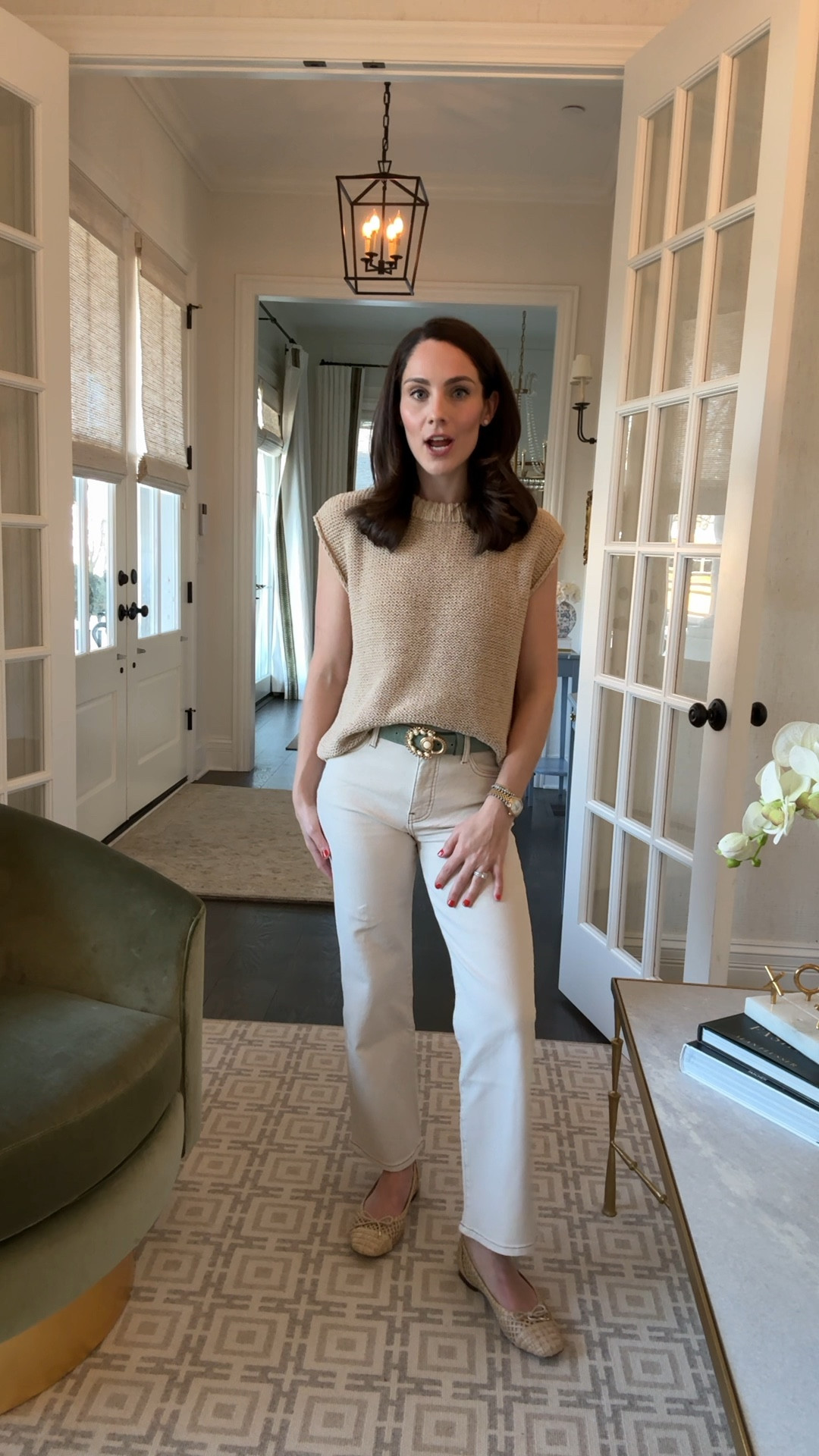 Neutral spring outfit with a pop of pastel. These cream jeans are so incredibly comfortable and a great year round cream denim! 

Cream jeans // rattan flats // ballet flats // spring style // statement belt // spring neutrals // sweater tank // Hermes mom style // coastal grandma // coastal style 

#LTKstyletip #LTKshoecrush #LTKfindsunder100