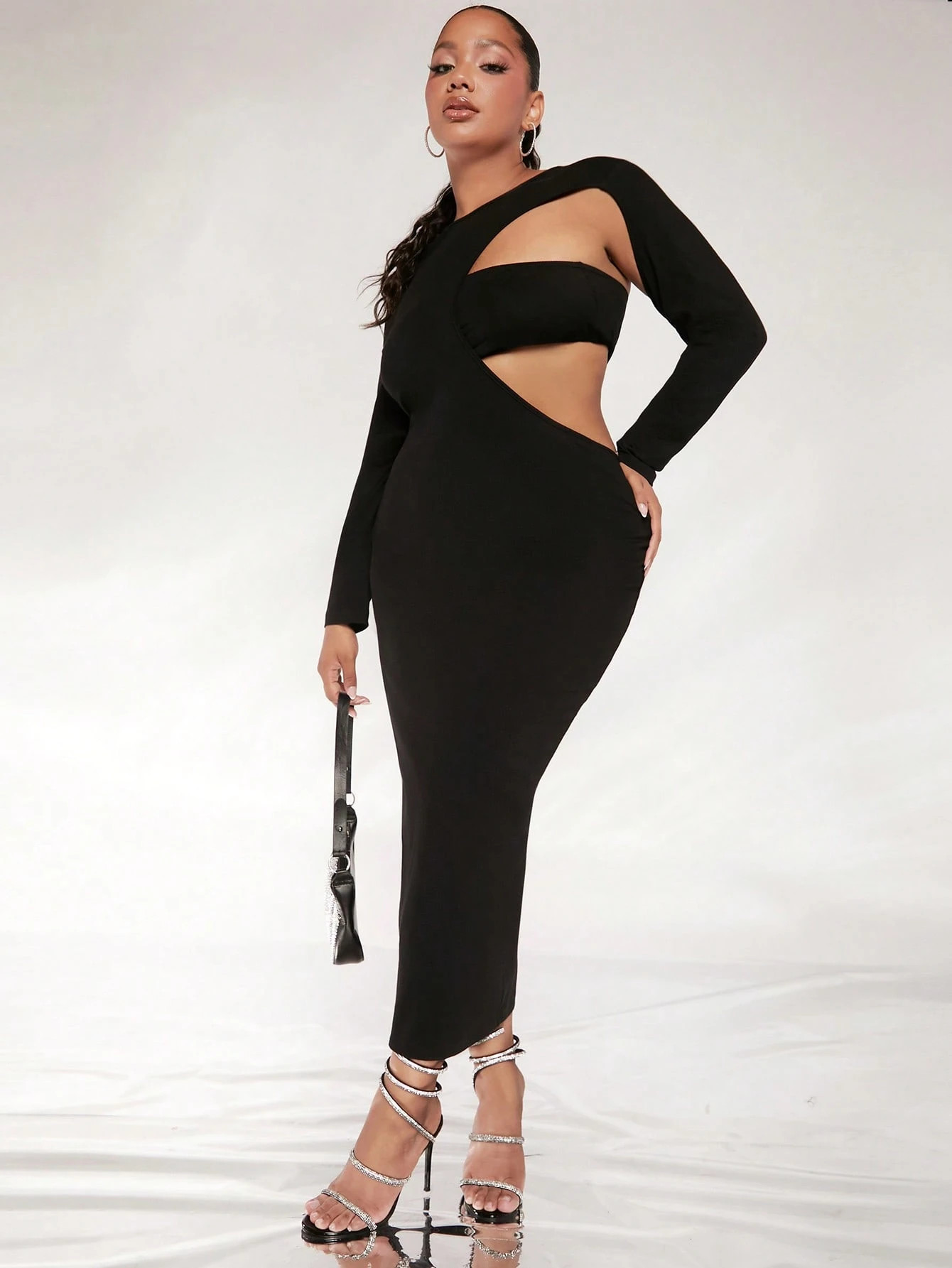 SHEIN SXY Plus Solid Crop Top & Bodycon Dress | SHEIN